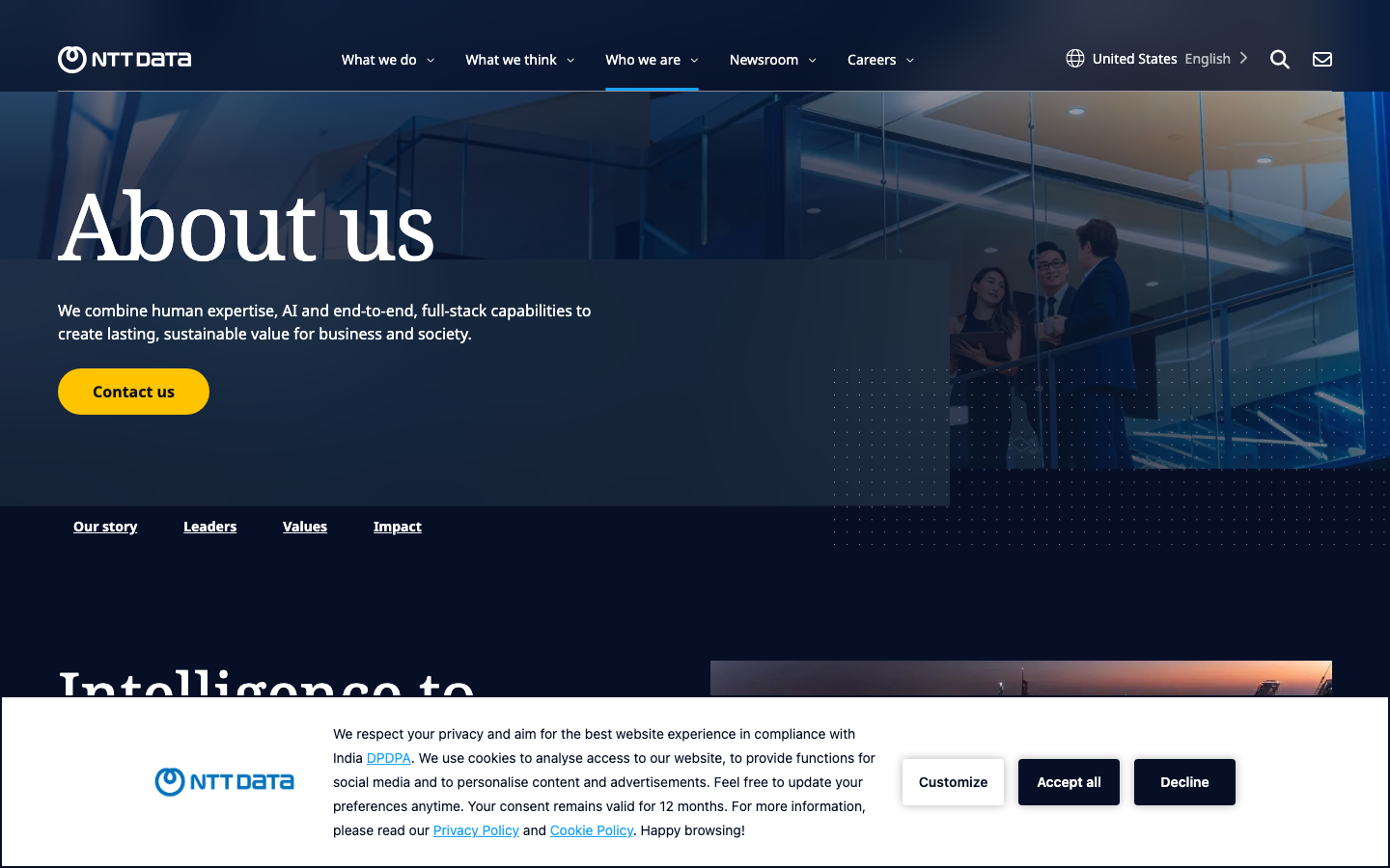 NTT DATA page describing the Hashmap acquisition and its cloud data platform and architecture advisory services