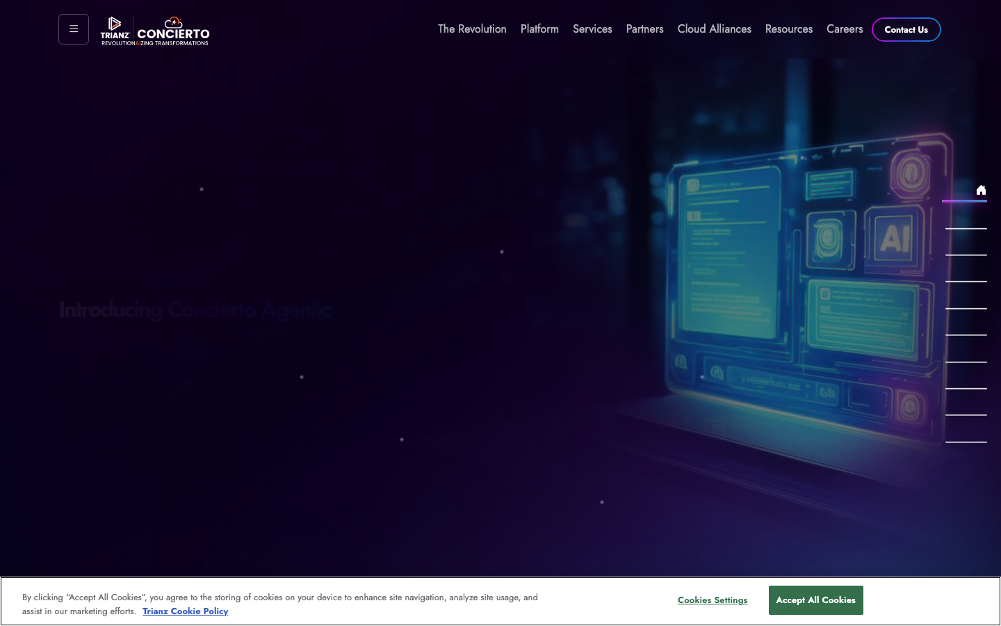 Trianz homepage showing its digital transformation and data and analytics consulting services