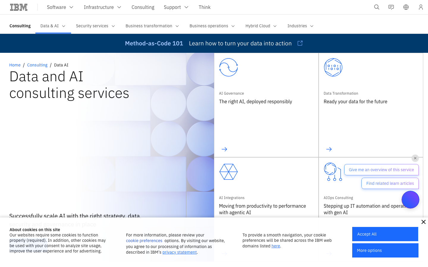 IBM Consulting data and AI services page