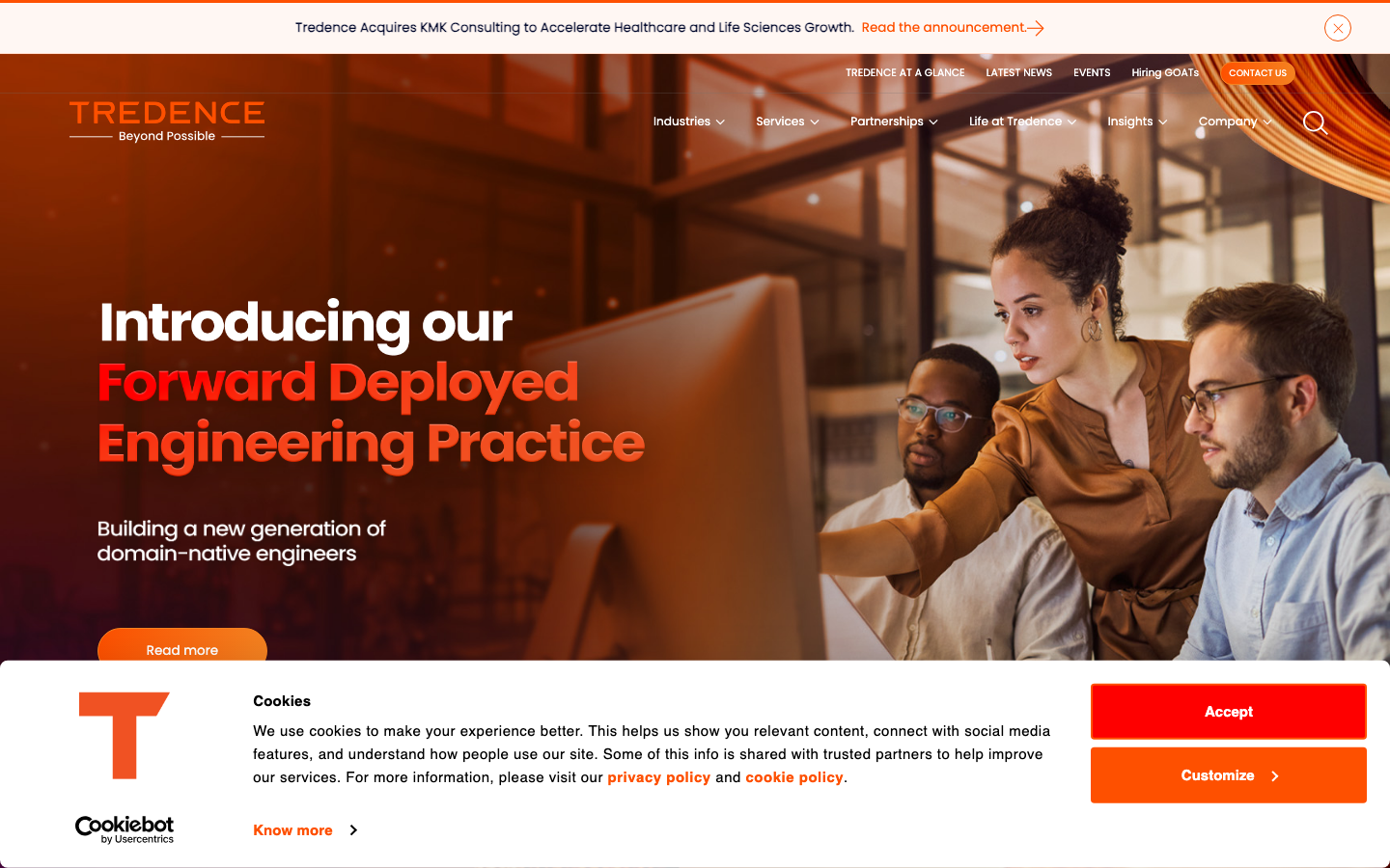 Tredence homepage showing its data and AI consulting positioning