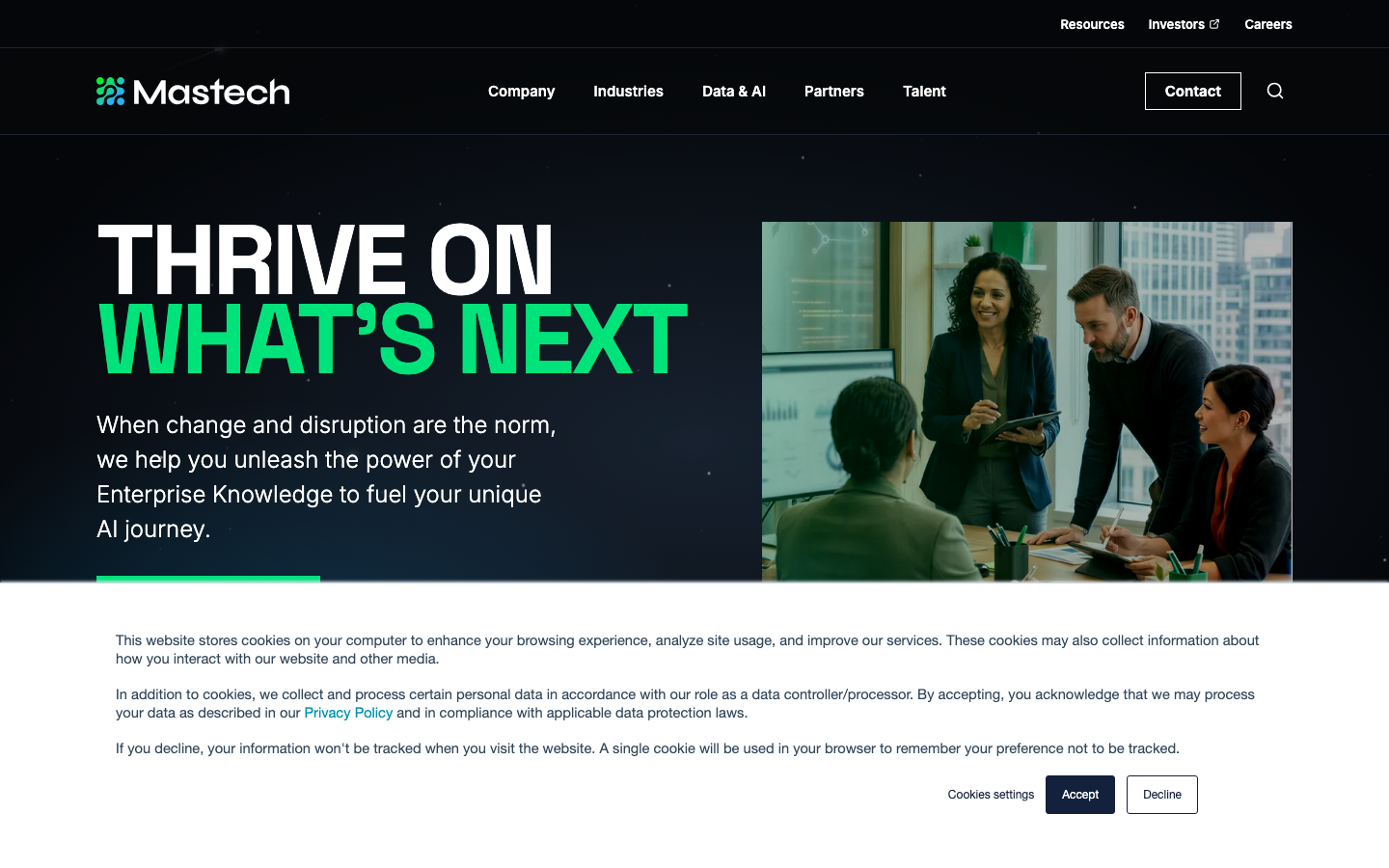 Mastech Digital homepage describing IT staffing and digital transformation services